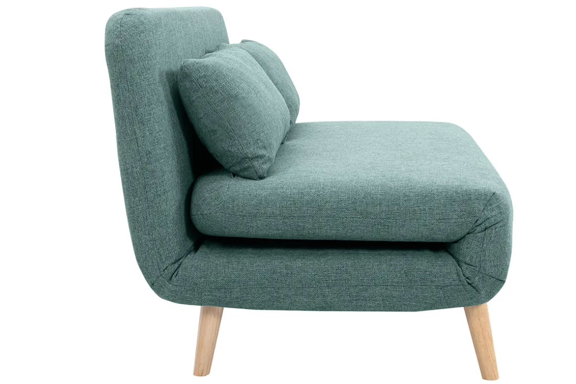 Shop Miliboo Sofá cama de 2 plazas convertible en tela verde gris y madera clara AMIKO