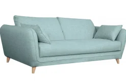 Flash Sale Miliboo Sofá cama nórdico 3 plazas de tela azul hielo con colchón de 10 cm CREEP