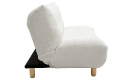 Shop Miliboo Sofá cama nórdico 3 plazas de borreguillo blanco y madera clara YUMI