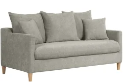 Discount Miliboo Sofá cama nórdico 3 plazas de tela efecto aterciopelado topo y madera clara LOUISE