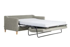 Discount Miliboo Sofá cama nórdico 3 plazas de tela efecto aterciopelado topo y madera clara LOUISE