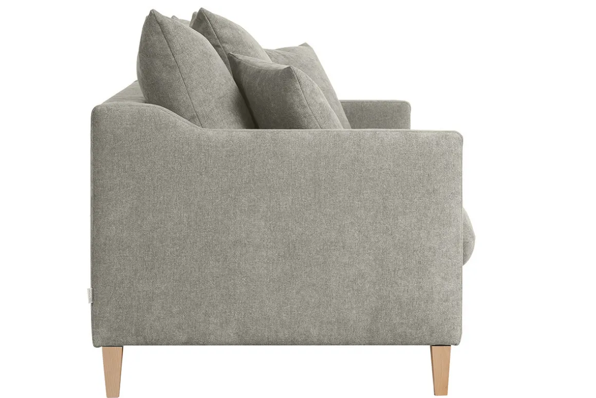 Discount Miliboo Sofá cama nórdico 3 plazas de tela efecto aterciopelado topo y madera clara LOUISE