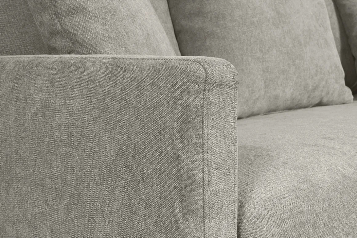 Discount Miliboo Sofá cama nórdico 3 plazas de tela efecto aterciopelado topo y madera clara LOUISE