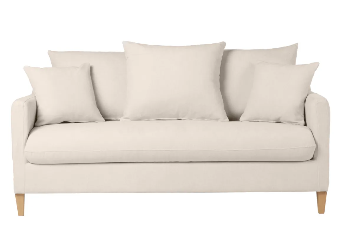 Flash Sale Miliboo Sofá cama nórdico 3 plazas de tela efecto aterciopelado beige y madera clara LOUISE