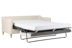 Flash Sale Miliboo Sofá cama nórdico 3 plazas de tela efecto aterciopelado beige y madera clara LOUISE