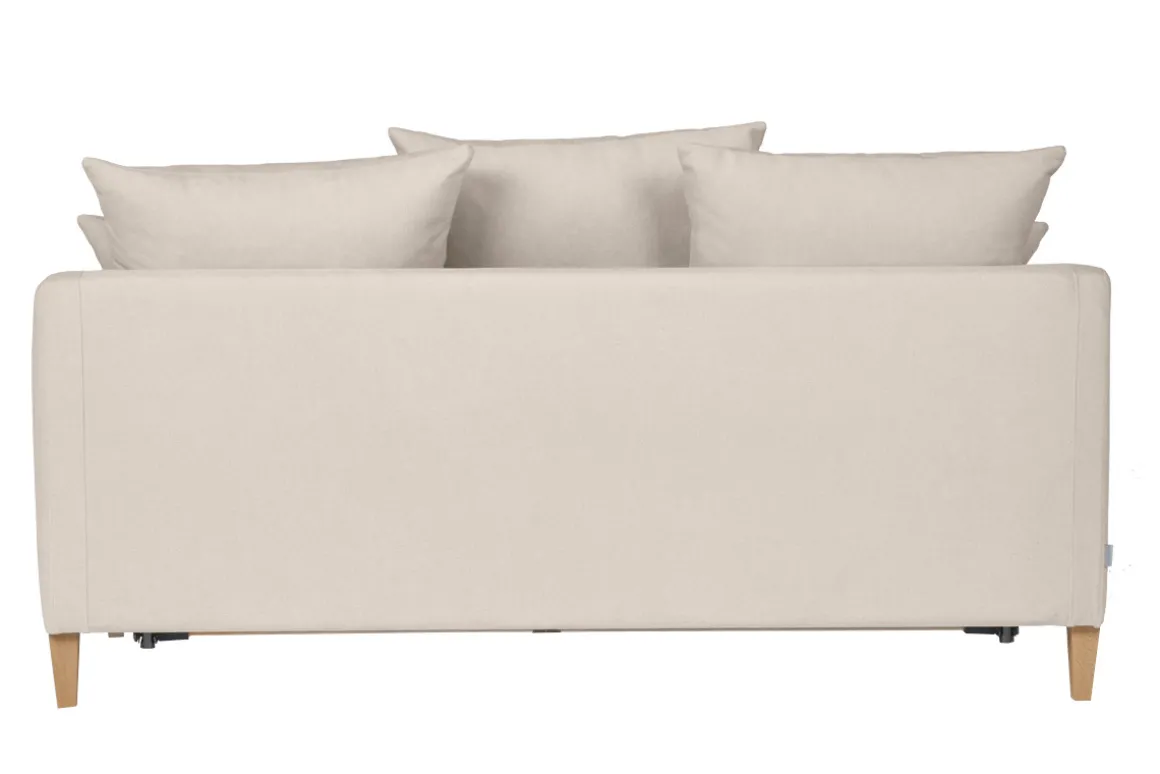 Flash Sale Miliboo Sofá cama nórdico 3 plazas de tela efecto aterciopelado beige y madera clara LOUISE