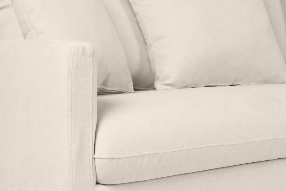 Flash Sale Miliboo Sofá cama nórdico 3 plazas de tela efecto aterciopelado beige y madera clara LOUISE