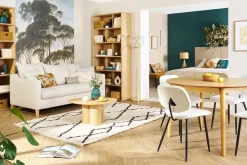 Flash Sale Miliboo Sofá cama nórdico 3 plazas de tela efecto aterciopelado beige y madera clara LOUISE