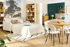 Flash Sale Miliboo Sofá cama nórdico 3 plazas de tela efecto aterciopelado beige y madera clara LOUISE