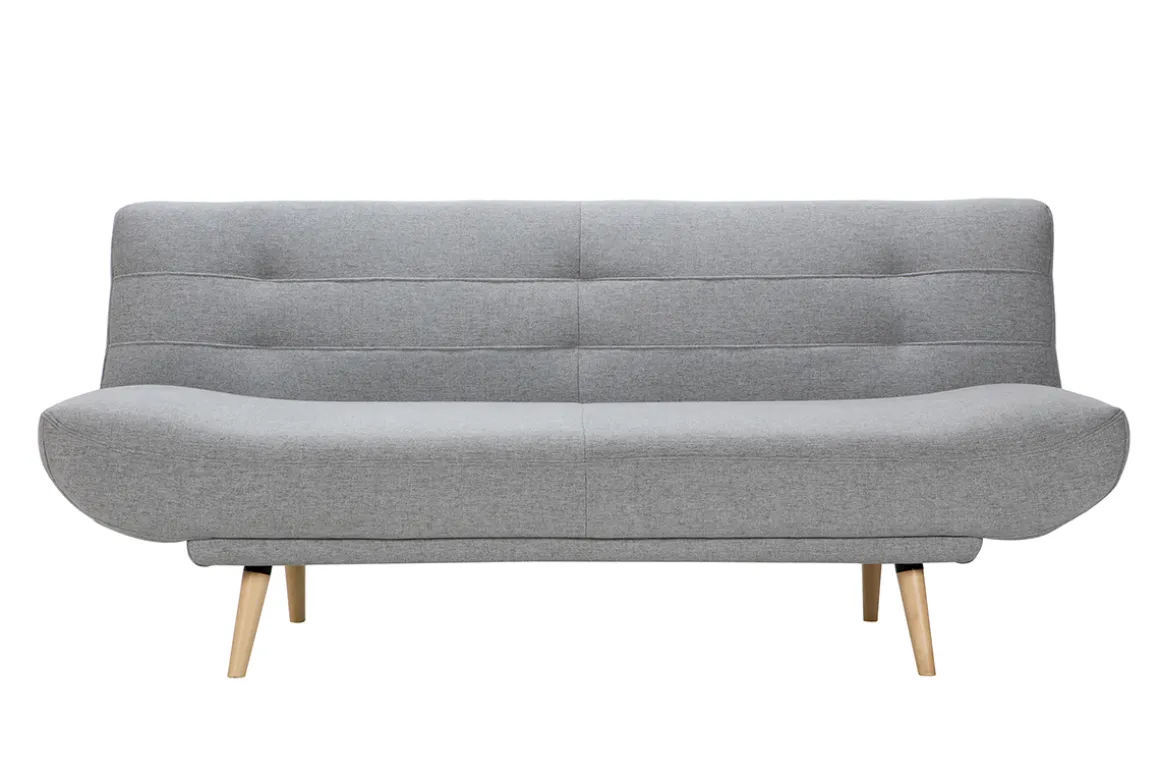 Flash Sale Miliboo Sofá cama nórdico 3 plazas de tela gris clara y madera FAGUO