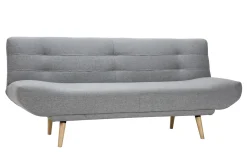 Flash Sale Miliboo Sofá cama nórdico 3 plazas de tela gris clara y madera FAGUO