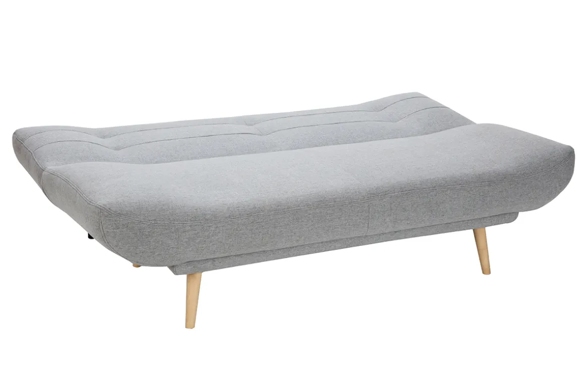 Flash Sale Miliboo Sofá cama nórdico 3 plazas de tela gris clara y madera FAGUO