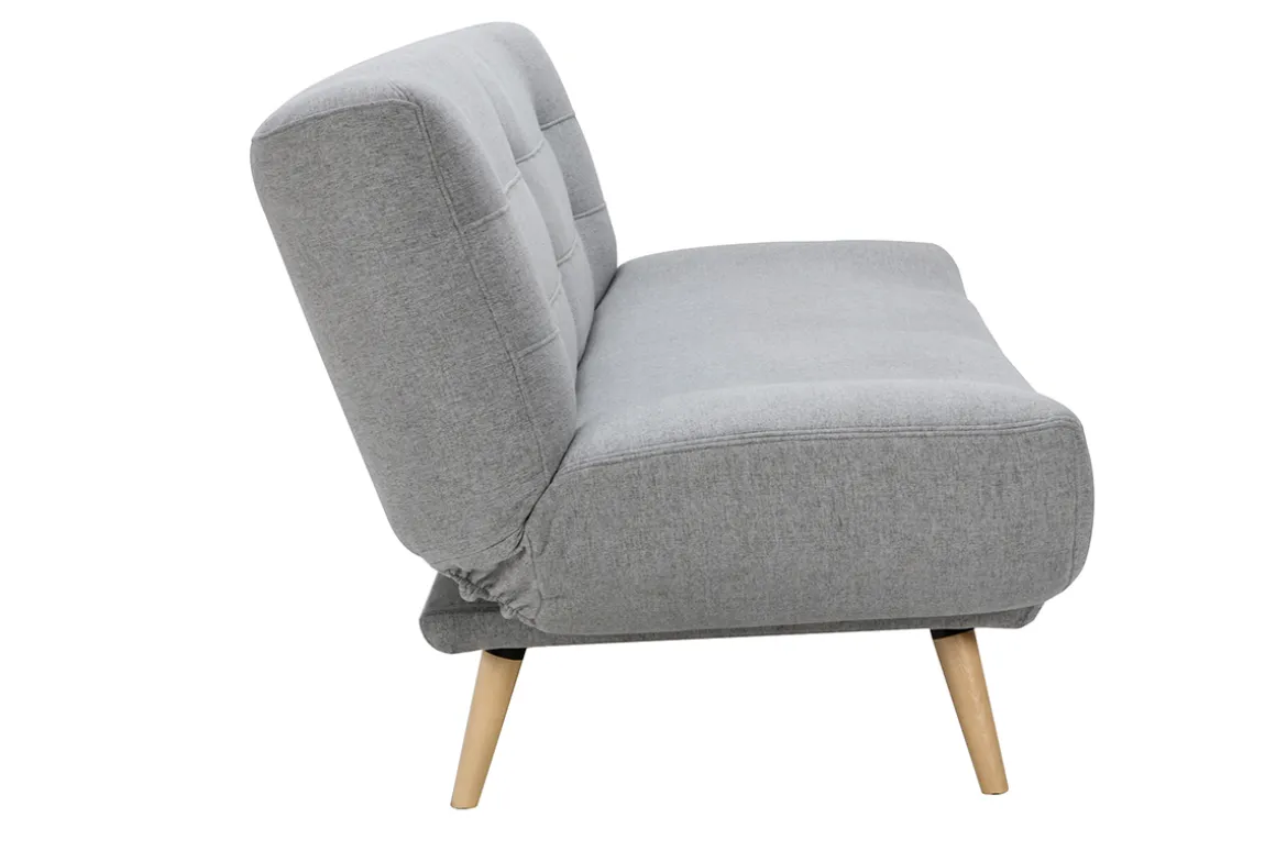 Flash Sale Miliboo Sofá cama nórdico 3 plazas de tela gris clara y madera FAGUO