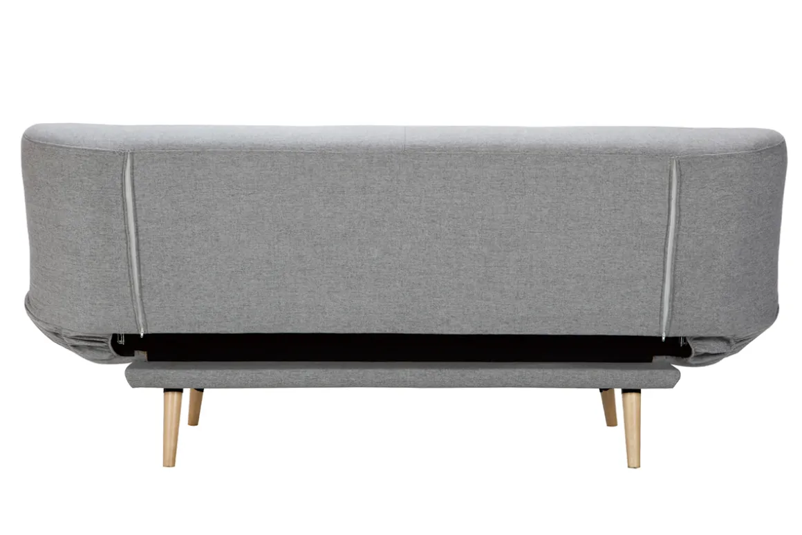 Flash Sale Miliboo Sofá cama nórdico 3 plazas de tela gris clara y madera FAGUO