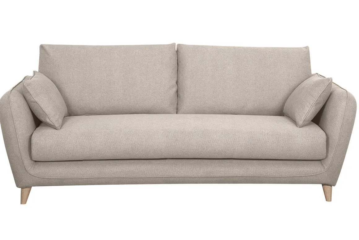Best Sale Miliboo Sofá cama 3plazas nórdico de tela beige natural con colchón de 10 cm CREEP