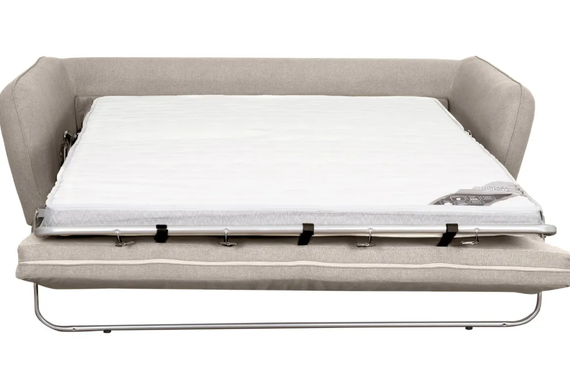 Best Sale Miliboo Sofá cama 3plazas nórdico de tela beige natural con colchón de 10 cm CREEP