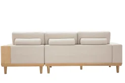 Flash Sale Miliboo Sofá chaise longue a la derecha 5 plazas con almacenaje de tela texturizada beige efecto aterciopelado y madera clara KOMAO