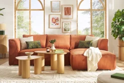 Store Miliboo Sofá chaise longue a la derecha de diseño de pana color terracota 3-4 plazas - PANAM