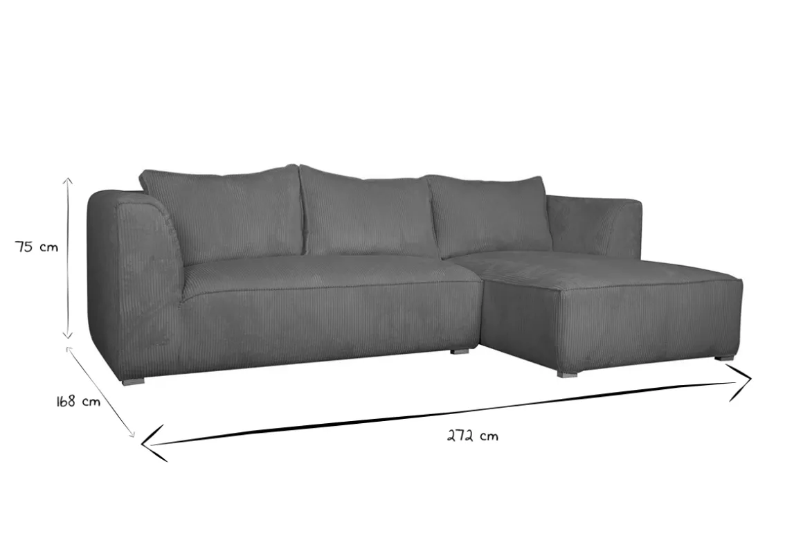Store Miliboo Sofá chaise longue a la derecha de diseño de pana color terracota 3-4 plazas - PANAM