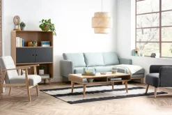 Clearance Miliboo Sofá chaise longue a la derecha beige y madera clara 4 plazas desenfundable OSLO
