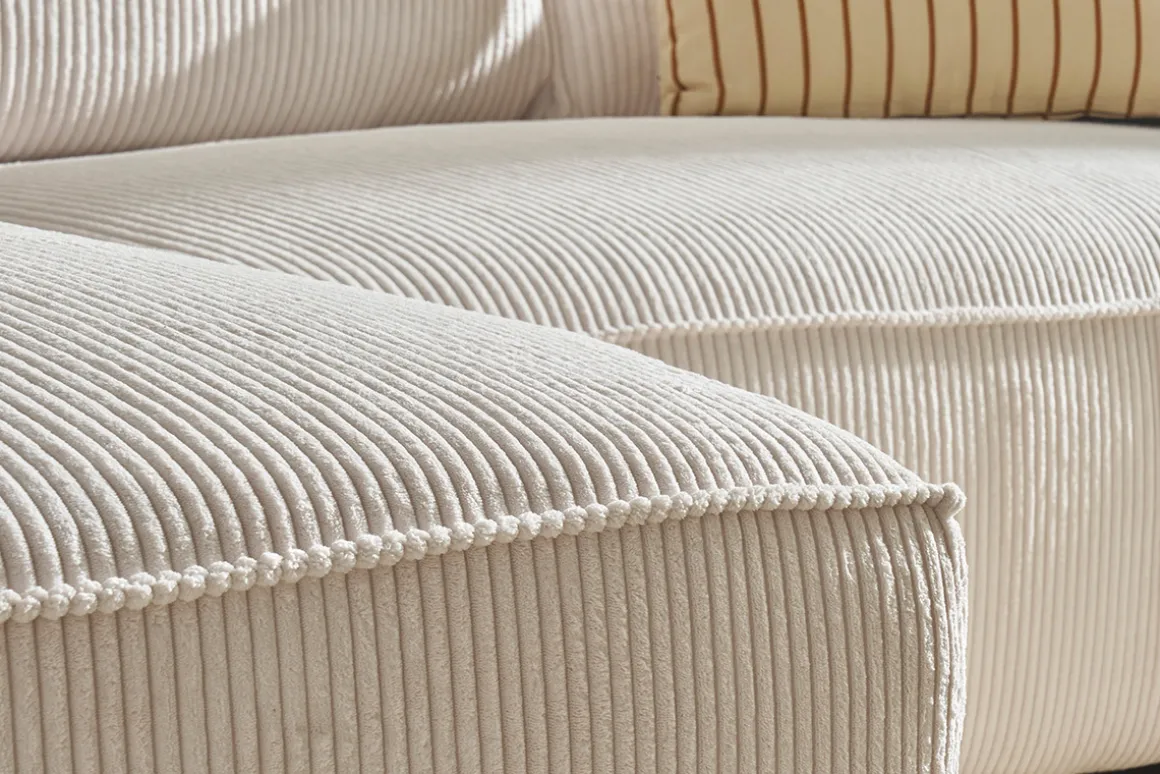Hot Miliboo Sofá chaise longue a la izquierda de diseño de pana color crudo 3-4 plazas - PANAM