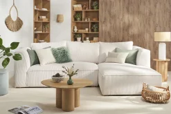 Store Miliboo Sofá chaise longue de diseño de pana color crudo 3-4 plazas PANAM