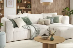 Store Miliboo Sofá chaise longue de diseño de pana color crudo 3-4 plazas PANAM