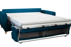 Clearance Miliboo Sofá convertible nórdico azul petróleo y madera GRAHAM