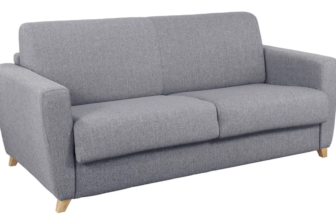 Sale Miliboo Sofá convertible nórdico gris claro y madera GRAHAM