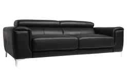 Outlet Miliboo Sofá cuero de búfalo diseño tres plazas con cabeceros relax negro NEVADA