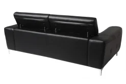 Outlet Miliboo Sofá cuero de búfalo diseño tres plazas con cabeceros relax negro NEVADA