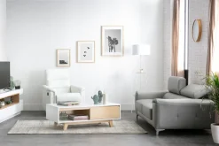 Outlet Miliboo Sofá cuero de búfalo diseño tres plazas con cabeceros relax negro NEVADA