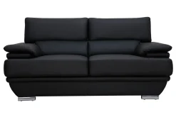 Cheap Miliboo Sofá cuero diseño dos plazas con cabeceros ajustables negro EWING