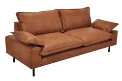 Shop Miliboo Sofá de 3 plazas en piel con aspecto envejecido marrón coñac y metal negro DORY