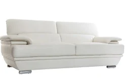 Sale Miliboo Sofá de cuero diseño tres plazas con cabeceros ajustables blanco EWING