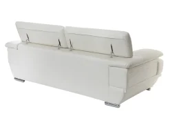 Sale Miliboo Sofá de cuero diseño tres plazas con cabeceros ajustables blanco EWING