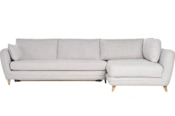 Store Miliboo Sofá de esquina convertible derecho escandinavo de 5 plazas en tejido gris claro jaspeado y madera clara CREEP