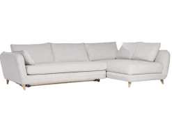 Store Miliboo Sofá de esquina convertible derecho escandinavo de 5 plazas en tejido gris claro jaspeado y madera clara CREEP