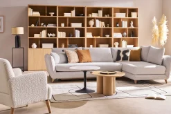 Store Miliboo Sofá de esquina convertible derecho escandinavo de 5 plazas en tejido gris claro jaspeado y madera clara CREEP