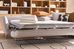 Store Miliboo Sofá de esquina convertible derecho escandinavo de 5 plazas en tejido gris claro jaspeado y madera clara CREEP
