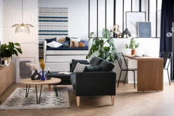 New Miliboo Sofá de esquina izquierda nórdico en tejido azul petróleo desenfundable OSLO