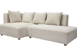 Cheap Miliboo Sofá de esquina izquierda de 3 plazas en terciopelo beige acanalado y madera clara HARLEM