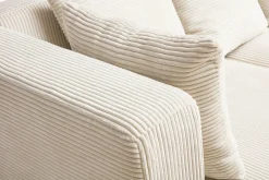 Cheap Miliboo Sofá de esquina izquierda de 3 plazas en terciopelo beige acanalado y madera clara HARLEM