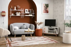 Cheap Miliboo Sofá de estilo nórdico de tejido efecto aterciopelado gris claro de 2 plazas FOLK