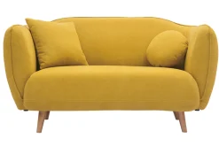 New Miliboo Sofá de estilo nórdico tejido amarillo mostaza con efecto aterciopelado, 2 plazas FOLK