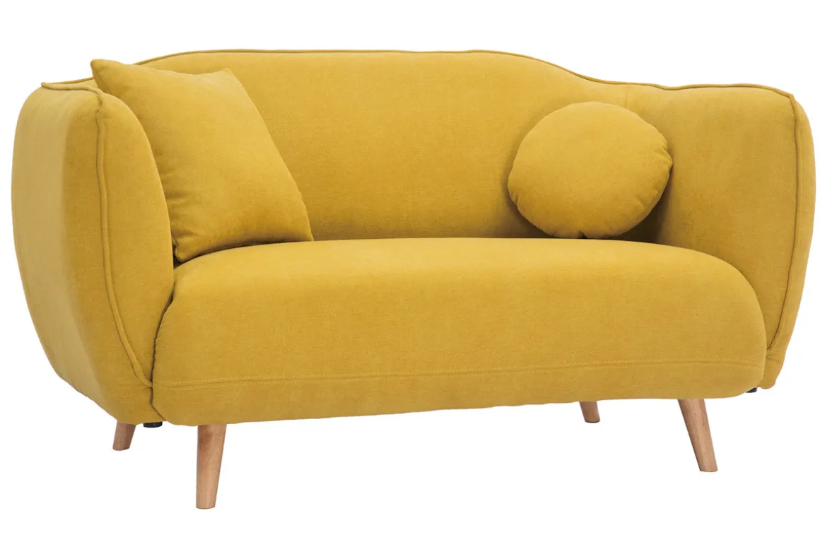 New Miliboo Sofá de estilo nórdico tejido amarillo mostaza con efecto aterciopelado, 2 plazas FOLK
