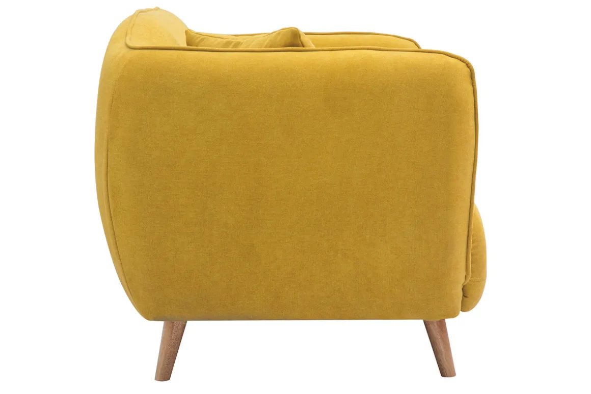 New Miliboo Sofá de estilo nórdico tejido amarillo mostaza con efecto aterciopelado, 2 plazas FOLK