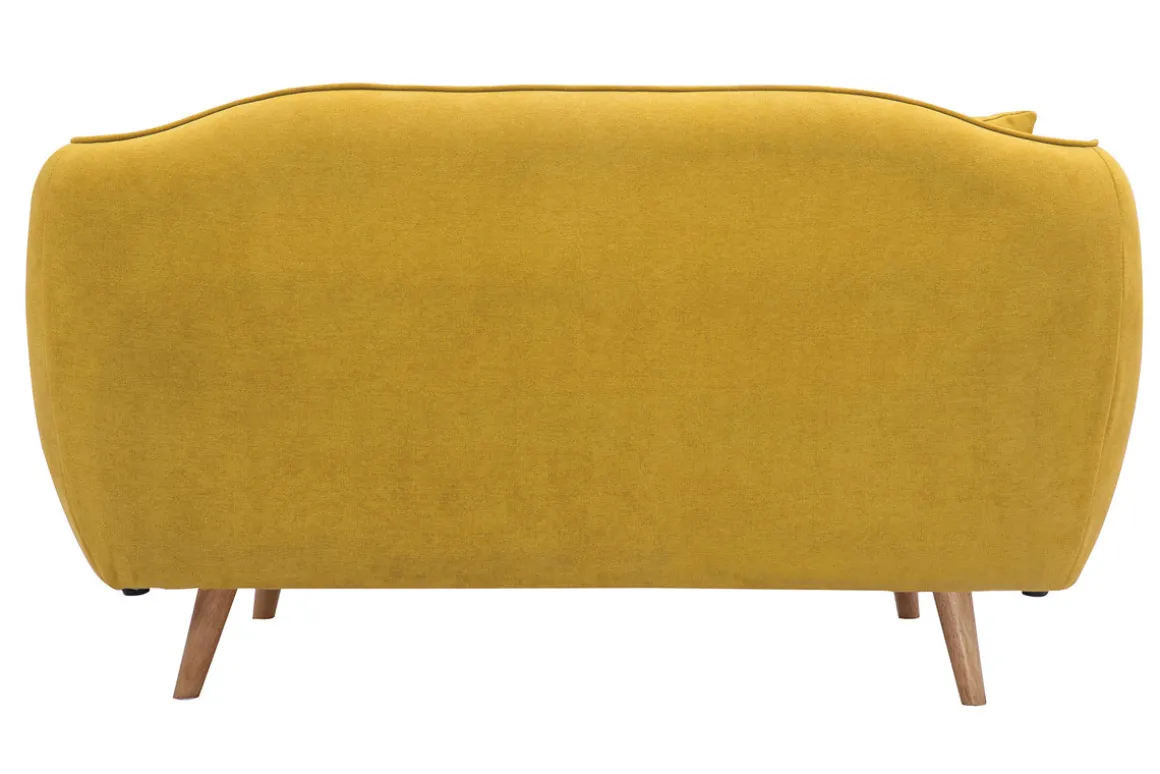 New Miliboo Sofá de estilo nórdico tejido amarillo mostaza con efecto aterciopelado, 2 plazas FOLK