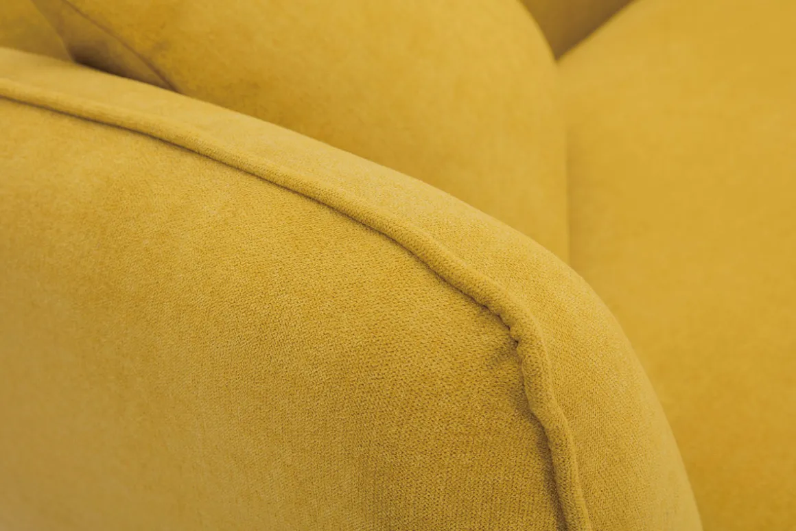 New Miliboo Sofá de estilo nórdico tejido amarillo mostaza con efecto aterciopelado, 2 plazas FOLK