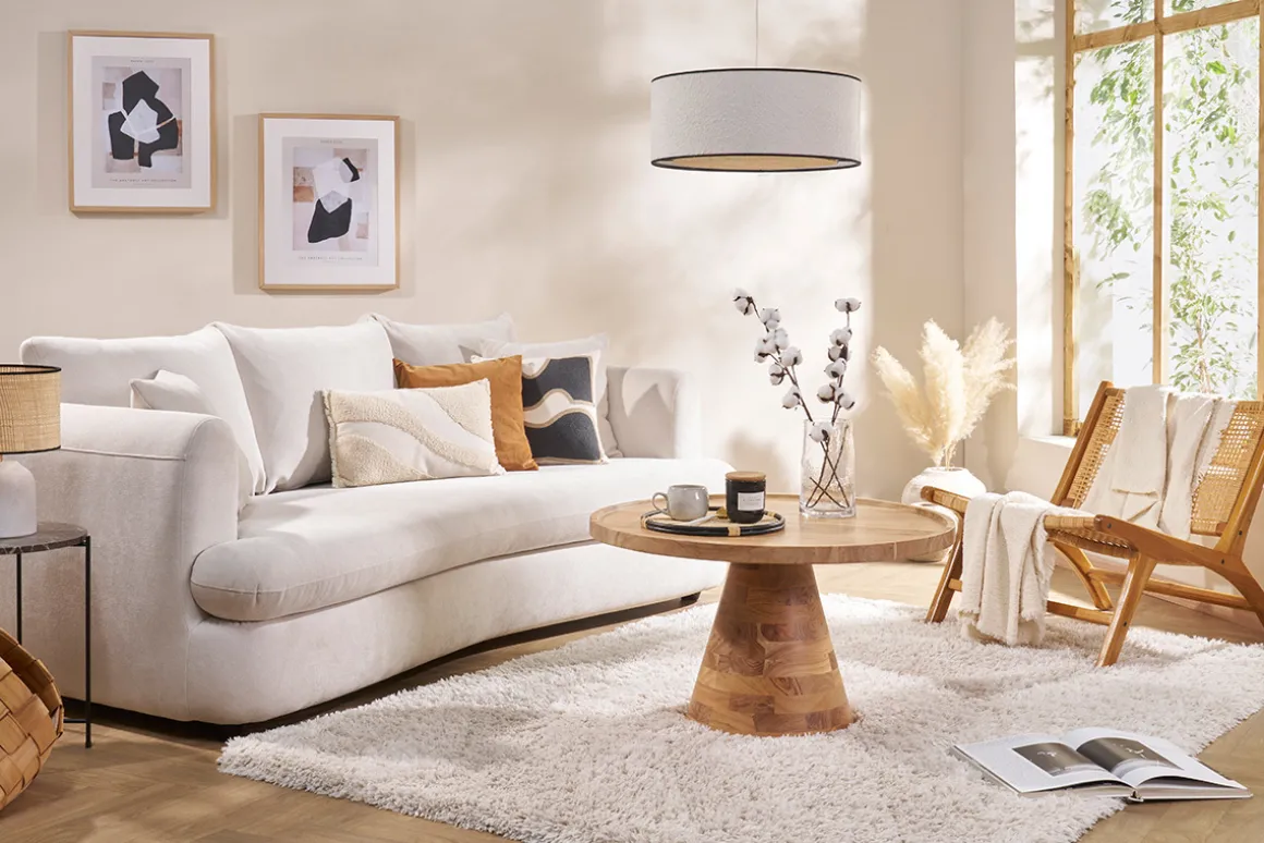 New Miliboo Sofá desenfundable de 3-4 plazas diseño de haba en tela de terciopelo beige claro SACHA